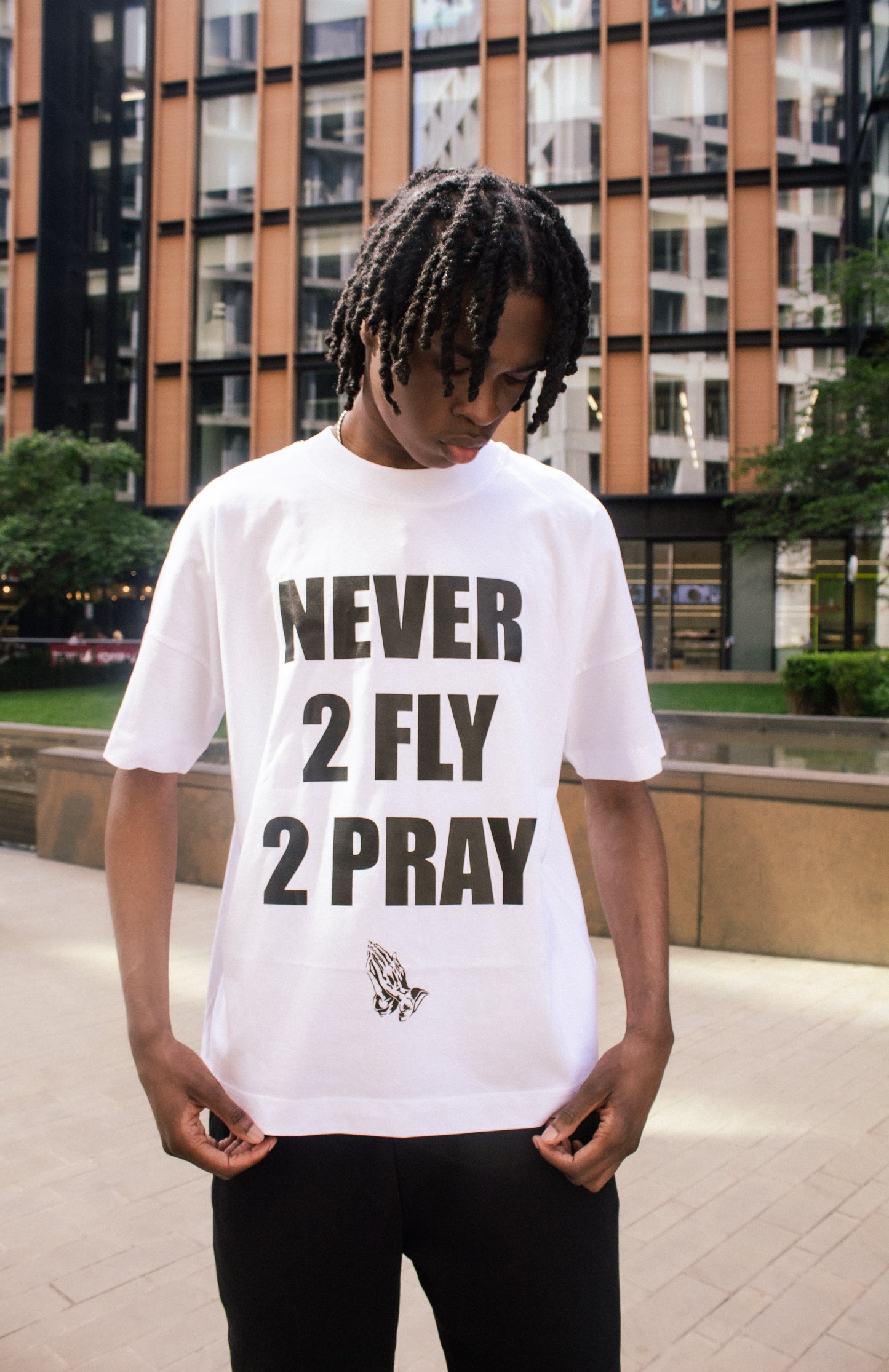 “Never 2 Fly 2 Pray” T-shirt